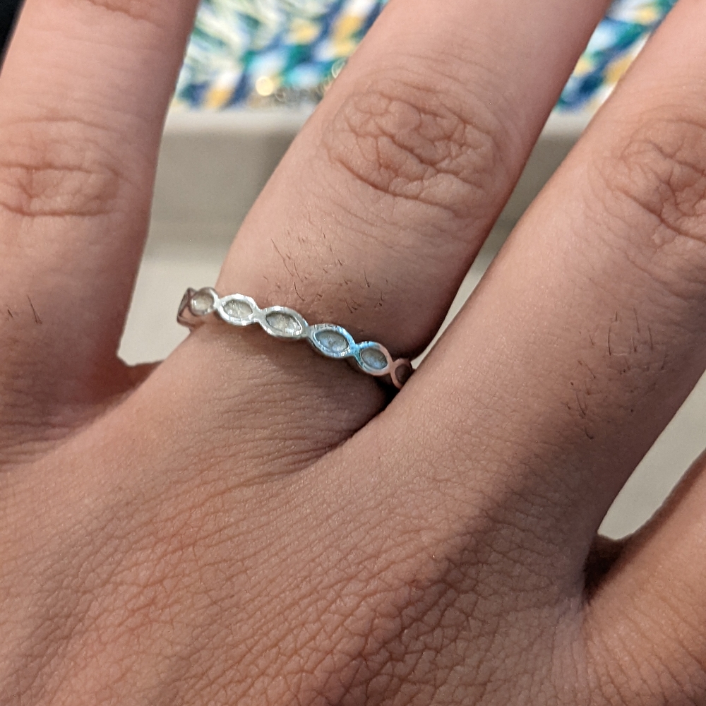PANDORA Silver infinity ring with light pink enamel
